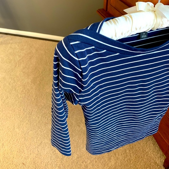Ann Taylor Striped Boatneck Top in Night Sky - Picture 4 of 9